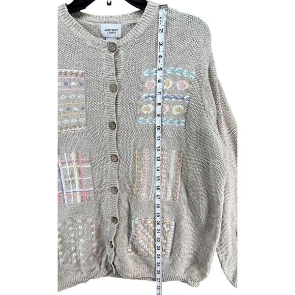 Vintage Koret Cardigan Sweater M Beige Embroidered Grandma Cottage Phoebe Buffay - Picture 8 of 15